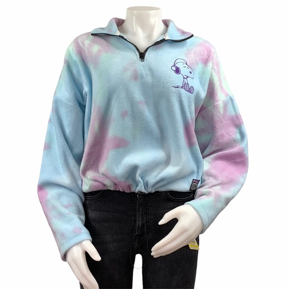 💜NWT Peanuts Tie-Dye 1/4 Zip Fleece Sweatshirt💜 - Picture 5 of 7